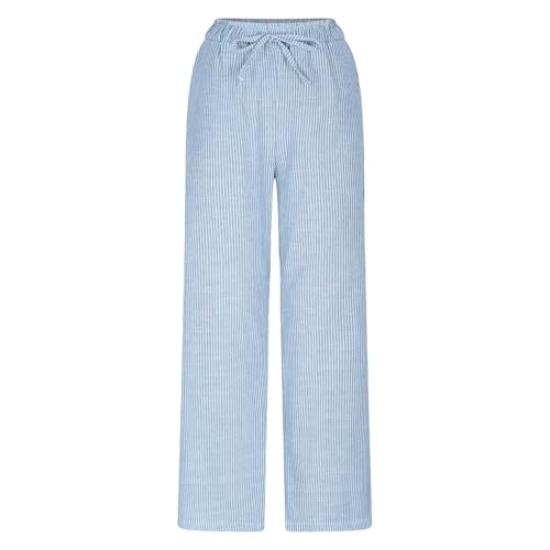 SHOPESSA Wide Leg Linen Pants for Women Soft Casual Drawstring Tie Elastic Waist Loose Pants Summer Beach Pockets Trousers4