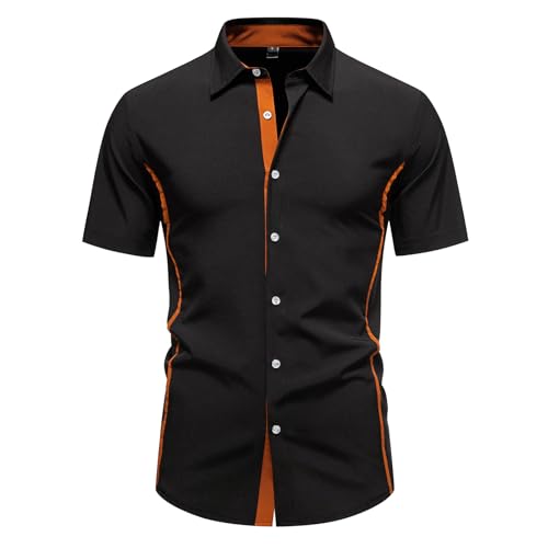 MakingDa Camisa de vestir para hombre, manga corta, elástica, ajustada, para verano, negocios, informal, con botones, Negro, XL
