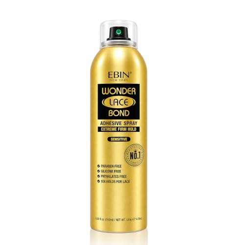 EBIN NEW YORK Wonder Lace Bond Adhesive Spray Sensitive - Extreme Firm Hold 6.08 fl. oz./ 180mL |Sensitive Use, Fast Drying,No Residue, No Build-up, Powerful Hold, All-Day Hold, Easy Daily Wig Install