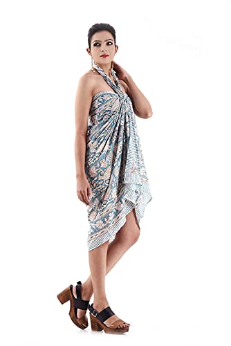 Pareo de playa de algodón blanco con estampado floral Aashita Creations 2