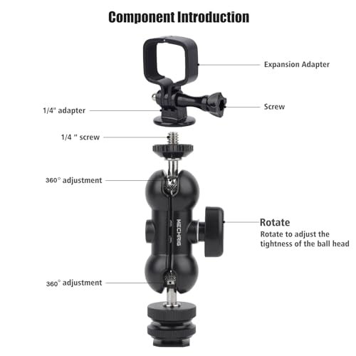 Mechrig Cold Shoe Mount Expansion Adapter for DJI Osmo Pocket 3,Ajustable 360°Ball Head for DSLR Hot Shoe Mount,Vlogging and Dual Camera Setup - image 3