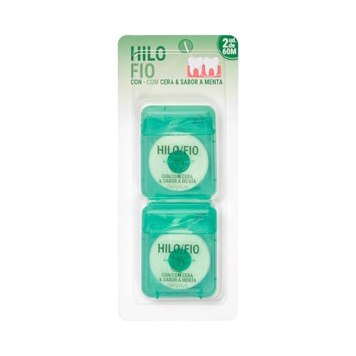 Hilo Dental Encerado Sabor Menta Fresca – Paquete de 2 Unidades (2 x 60m) – Resistente al Desgarro, Deslizamiento Suave para Espacios Estrechos y Limpieza Profunda de Encías