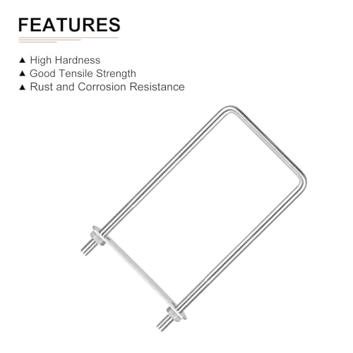 Image of DTGN M8x80x200mm(ThreadxWxL) Square U Bolt - 2Pack - Good for Trailer Pipe Replacement Parts - 304 Stainless Steel U Shape Bolts