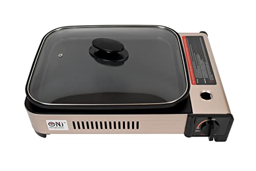NJ Barbecue à gaz portable avec couvercle en verre anti-adhésif Cover