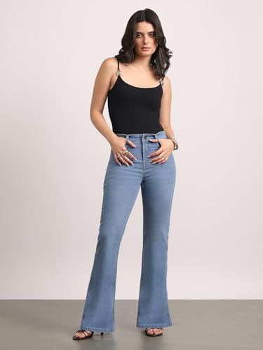 Image of Urbano Fashion Women's Mid Rise Bootcut Washed Jeans Stretchable