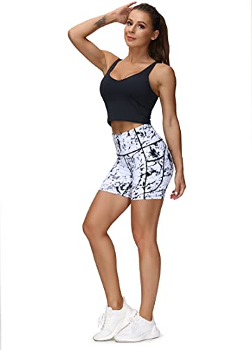 Image of THE GYM PEOPLE High Waist Yoga Shorts for Women's Tummy Control Fitness Athletic Workout Running Shorts with Deep Pockets
