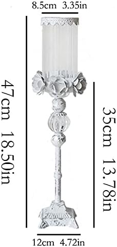 Cast Iron Glass Flower Candle Holder Dining Table Decoration Candle Lamp Old Fashioned Nostalgic Home Living Room Bedroom Decoration Candlestick (Brass)