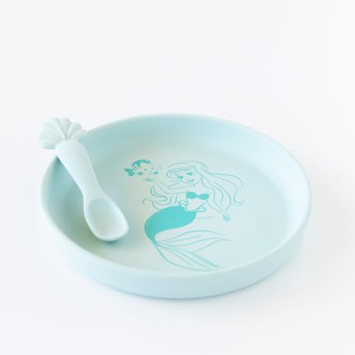 Bumkins Disney Baby and Toddler Plate and Spoon Set, Silicone Dish for Babies and Kids, Baby Led Weaning, Children Feeding Supplies, Microwave Safe, Platinum Silicone, Ages 6 Months Up, Princess Ariel - image 5