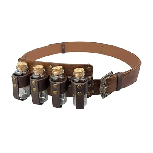 VOANZO Cinturón de alquimia Medieval, Herramientas de Disfraz de Cosplay Vintage con 4 frascos de Corcho para Juegos de rol, Aventuras de fantasía, ferias renacentistas y Comic-con | Ya disponible en tu tienda friki favorita! En mundofriki.es!