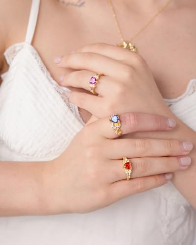 Silver Heart Engagement Rings for Women - Delicate Pink/Orange Heart Love Ring for Ladies, Promise Love Heart Jewelry Mothers Day Christmas Gifts for Her3