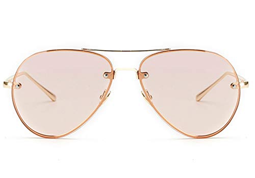 Freckles Mark Oversized Aviator Sunglasses Vintage Retro Gold Metal Frame Colorful Lenses 62mm (Pink, 62mm)