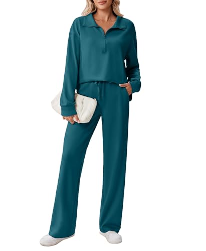 Image of PINSPARK 2 Piece Sets for Women 1 /2 Zip Sweatsuit Loose Fit Sweatshirt Straight Leg Pants 2026 Matching Outfit Fall Tracksuit