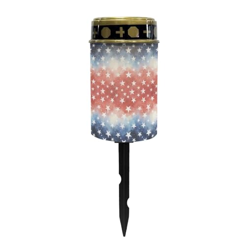 Image of Poceacles Star Pattern Red White Blue Flameless Candle Solar Powered Grave Outdoor Lights Cemetery Candle Flameless Fake LED Pillar Lights for 250th 4th of July Independence Day Decor