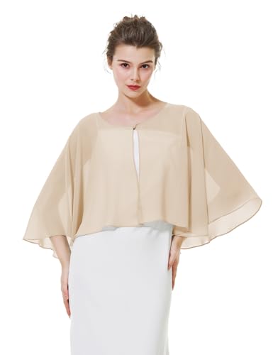 BEAUTELICATE Chal Estola Mujer Fiesta Capa Capelets Gasa Bolero con Botón Para Novia Invitada Boda Verano (Champagne)