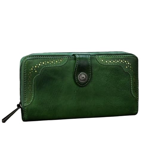 Retro Women's Money Clips Wallets Card Cases Coin Purses Genuine Leather Money Organisers Business Handbags (Green)