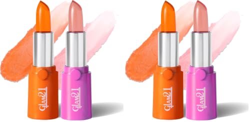 Image of Glam21 High Definition Lipstick | Lightweight & Ultra-Moisturizing Lip Color | Gel-Based Creamy Formula | Smooth Application & Vibrant Finish |Long-Lasting |3.6gm Each, Fruity Orange & Pink -Pack Of 4