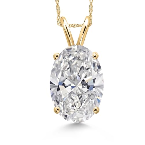 Gem Stone King 1 to 5 Carat 14K Gold IGI Certified Oval-Cut Lab Grown Diamond Pendant Necklace For Women | E-F Color | VS1-VS2 Clarity | With 18 Inch Gold Chain