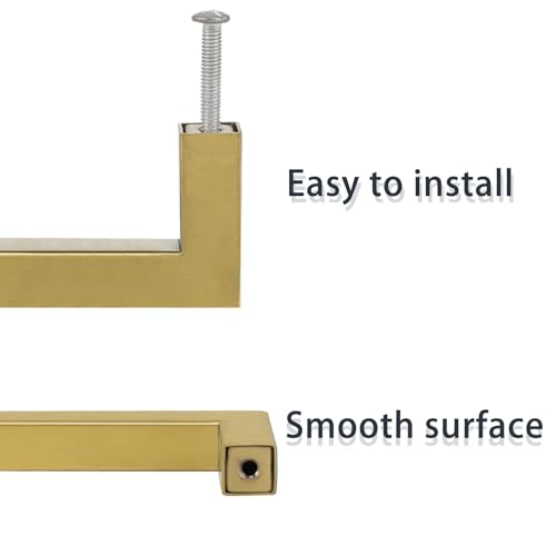 LONTAN 5 Pack Gold Kitchen Handles 128mm Square Brushed Brass Cupboard Handles Wardrobe Bathroom Kitchen Cupboard Door Pulls Stainless Steel - Image 4
