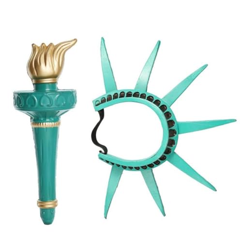 Riouwal Costume de Lady Liberty, accessoires de la Statue la Liberté avec couronne et accessoire torche pour Halloween, cosplay et fêtes à thème