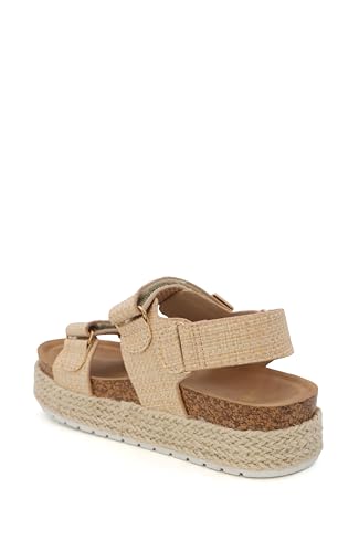 YOKI TRIBECA-Y Platform Sandals For Girls With Double Strap And Gold Buckle - Lightweight Kids Sandal With Cushioned Footbed, Summer Sandal (Beige, Size 4 Big Kid)4