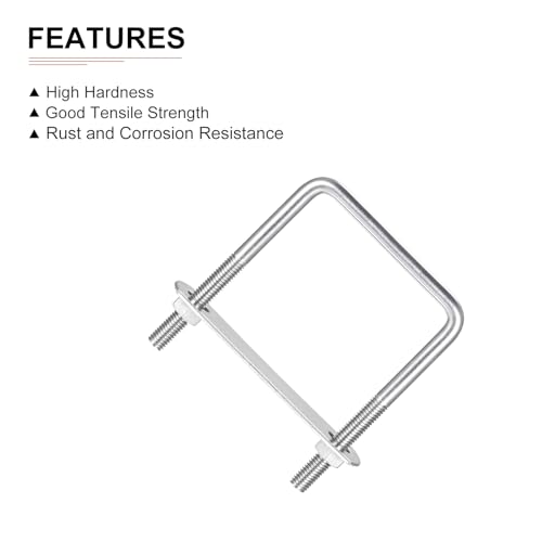 Image of DTGN M8x70x100mm(ThreadxWxL) Square U Bolt - 5Pack - Good for Trailer Pipe Replacement Parts - 304 Stainless Steel U Shape Bolts