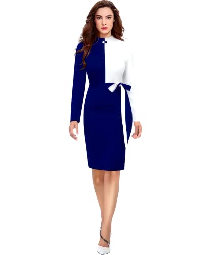 Image of Women Polyester Colour-Block Bodycon Dress, Round Neck and Comfortable Belt