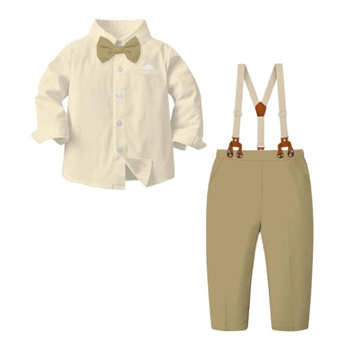 Image of SANGTREE Baby Suits for Boys Gentleman Wedding Outfits Long Sleeve Dress Shirt Suspender Pants Bowtie Boy Clothes Set, 1-6T