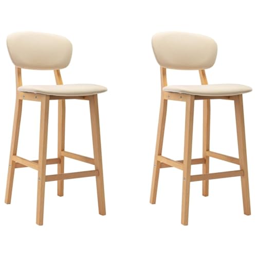 vidaXL Lot de 2 Tabourets de Bar, Chaise de Pub, Siège de Bistrot, Meuble de Salle à Manger Cuisine Salon Maison Intérieur, Crème Tissu