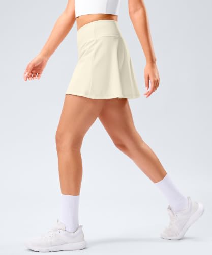 SANTINY Skorts for Women Pleated Tennis Golf Skirts High Waisted Stretch Athletic Skorts Pockets for Pickball(Beige-S) - image 4