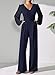 Pink Queen Jumpsuit Romper for Women Dressy Warp V-neck Long Sleeve Wide Leg Business Office Outfits Navy Blue M