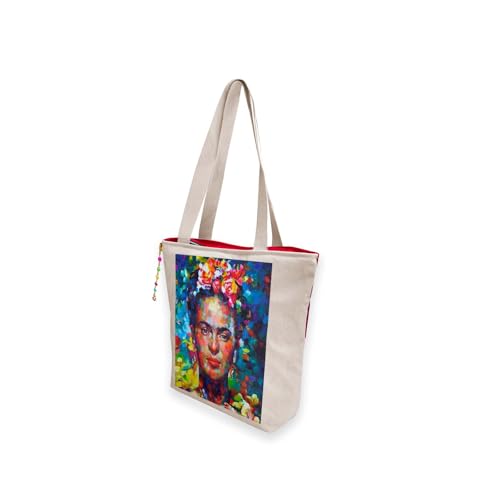 Image of Hand-Printed Tote Bag with Classical Design-Reusable, Zipper Closure For Women & Girls