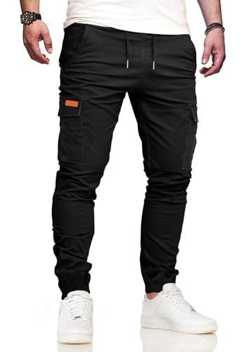 VMSUCIJ Pantalon Cargo Homme Pantalon de Travail Homme Pantalons Survêtement Jogging Multi Poches Ceinture Élastique Casual Pantalon de Randonnée,Noir 05,M