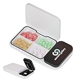 Pastillero Diario y Semanal Pequeño 4 Tomas con Partidor y Cortador de Pastillas | Pastillero de Viaje Portátil Organizador de Medicación Compacto para Vitaminas y Suplementos | DAP (Midnight Steel)