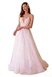 PUYIKET Chiffon Wedding Dresses for Bride 2026 Soft Beautiful Lace Appliques Sleeveless V-Neck Long
