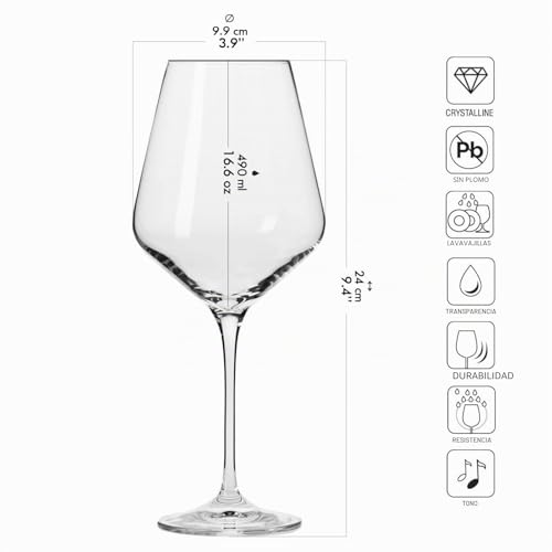 Miniatura 2 de Krosno Copas De Vino Tinto Juego De 6 490 Ml Colección Avant-Garde Cristal Sin Plomo Para Casa, Restaurantes Fiestas Apto Para Lavavajillas