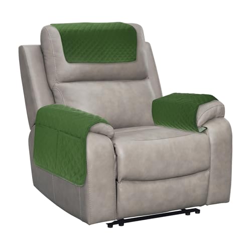 uxcell 3 PCS Armrest Covers, Couch Arm Cover Furniture Protect Slide Recliner Chair Armchair Covers with Side Storage Pocket for Sofa Recliner, Army Green
