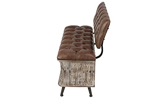 Deco 79 Wood Storage Bench With Tufted Faux Leather Seat And Back, 47" X 20" X 32", Brown #TOP3
