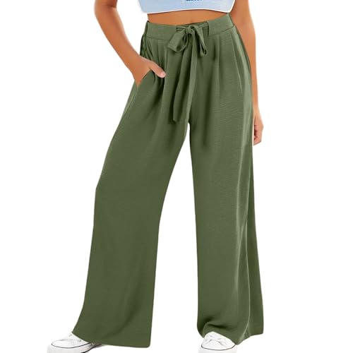 Girls Baggy Lightweight Trousers Wide Leg High Waist Tie Front Loose Linen Pants Kids Fall Soft Comfy Stretc1 Bottom