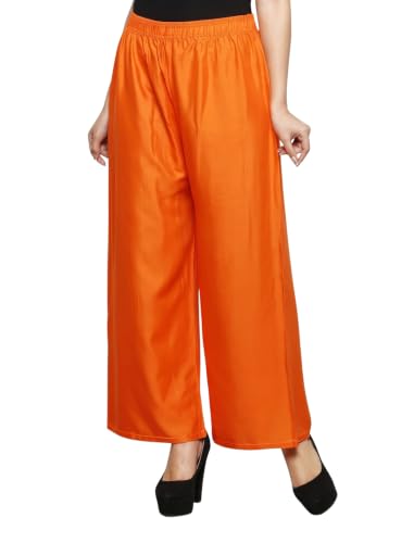 Image of FASHION GALLERY Women's Solid Rayon Palazzo Pants | Relaxed Fit Full Length Wide Leg Palazzo | Elastic Waist Comfortable Casual Lounge Office Ethnic Flared Trousers for Women