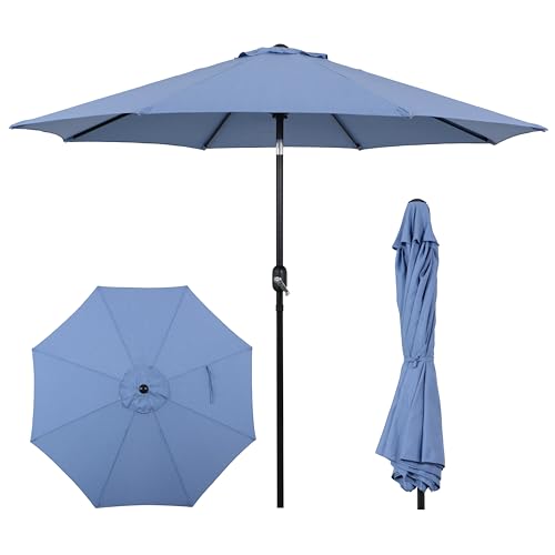 AE Outdoor 9FT Outdoor Patio Umbrella with Push Button Tilt and Crank Market Umbrella 8 Heavy-Duty Ribs Outdoor Table Umbrella for Garden Deck Poolside & Backyard Blueolefin