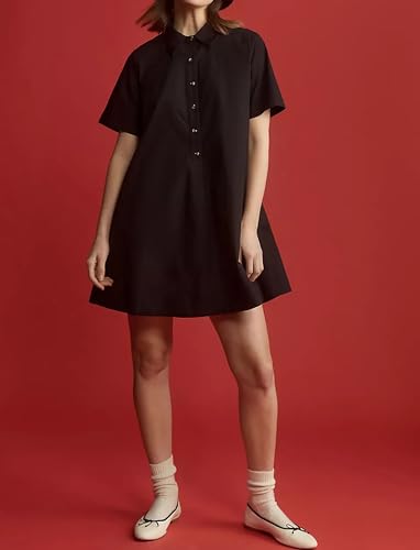 Women Short Sleeve Swing Tunic Mini Dress Oversized Button Down Shirt Dress Summer Casual Flowy A Line Dress2