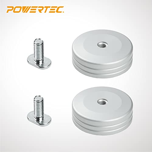 Image of POWERTEC 71669 Round T-Track Stop for Circular and Angle Work Pieces, T-Track Stop Block for Woodworking, Sanding, and Routing, 2PK