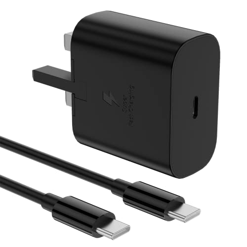 Samsung 25W Super Fast Charger for Galaxy A15 A15 5G A05S A16 A55 A25 A35 A34 A54 S23 S22 S21 S20fe S10 A52 A51 A34 - USB C Charger with Type C Cable - Black