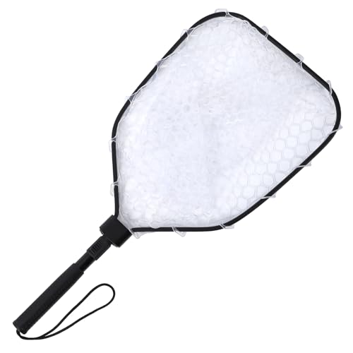 Hipicute Foldable Fish Net for Trout, Fly Fishing Landing Net, Trout Fishing Nets with Handle, Soft Rubber Mesh Net, Easy Catch & Release Fish, Fishing Net for Stream Shore Kayaking Fishing