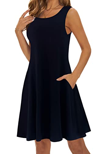 Image of Summer Dresses for Women 2026 Casual Sundresses Beach Cover Ups Sleeveless Tshirt Swing Dress with Pockets