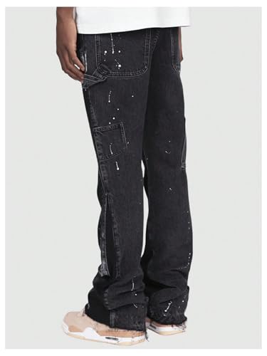 Men's Patchwork Skinny Jeans Ripped Distressed Denim Pants Stacked Jeans2