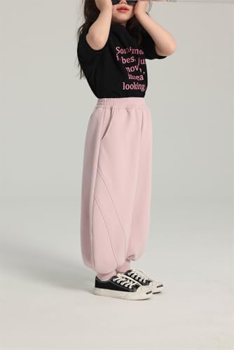 Girl's Wide Leg Sweatpants Elastic Waist Drawstring Straight Leg Baggy Jogger Pants with Pocket4