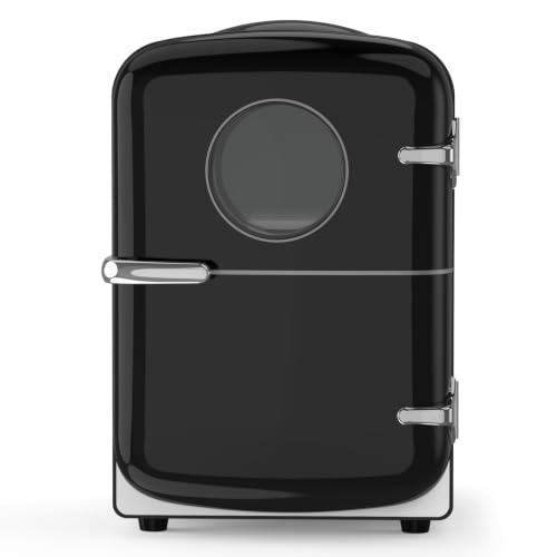 Image of Electactic Mini Fridge for Skincare, 4L /6 Cans Portable Compact Cosmetic Fridge, Desktop Fridge with AC /DC Adapters, Observation Window, Small Cooler and Warmer for Beverage, Makeup, Bedroom, Black