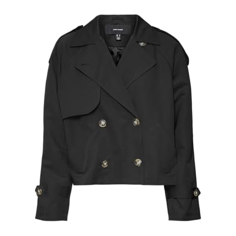 VERO MODA Women's Short Black Trench Coat Cover