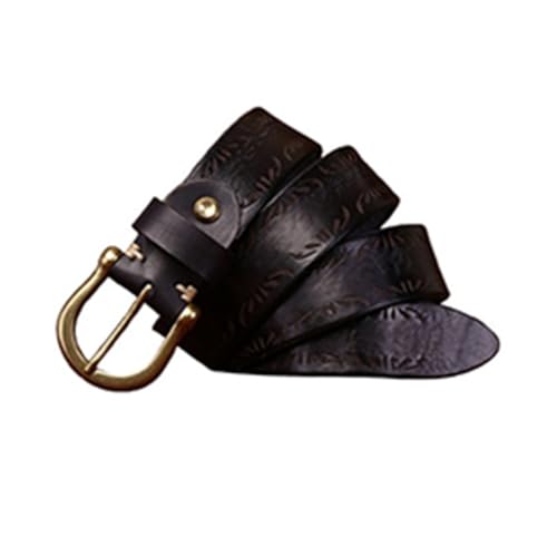 Thicken Full Grain Leather Embossed Belt Hand Made Strap with Heavy Duty Solid Brass Round Buckle Packed in Gift Box2
